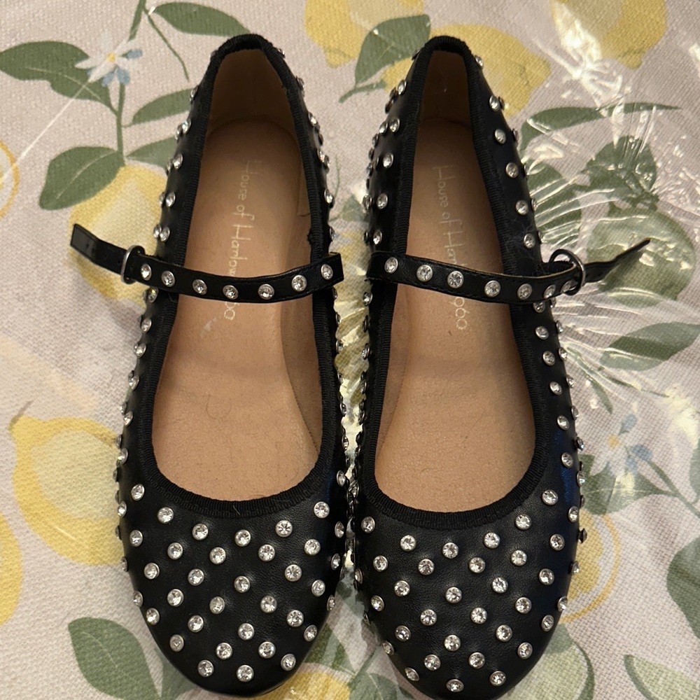 House of Harlow 1960 Black Crystal-Studded Mary Jane Flats for Kids